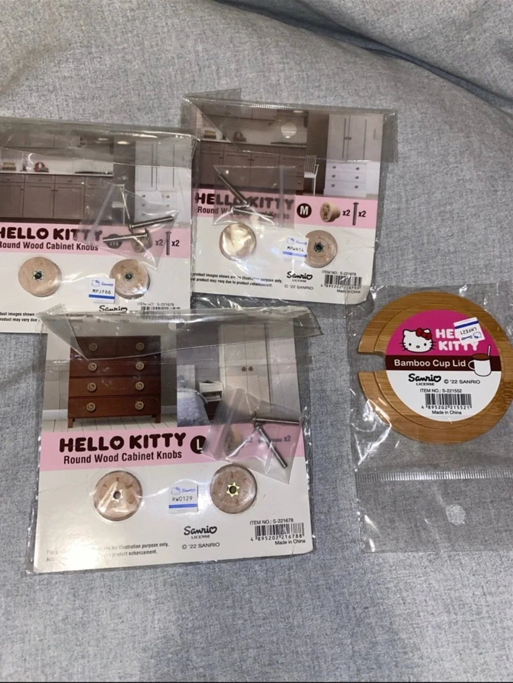Hello Kitty Natural Wood Round Cabinet Knobs and Bamboo cup lid